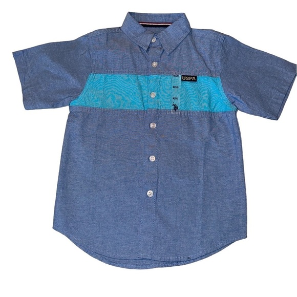 U.S. Polo Assn Boys Button Shirt Blue Jean Size 5 / 6 - Picture 1 of 4